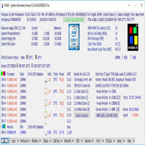 SIV (System Information Viewer) 5.80 — Cập nhật chi tiết hệ thống